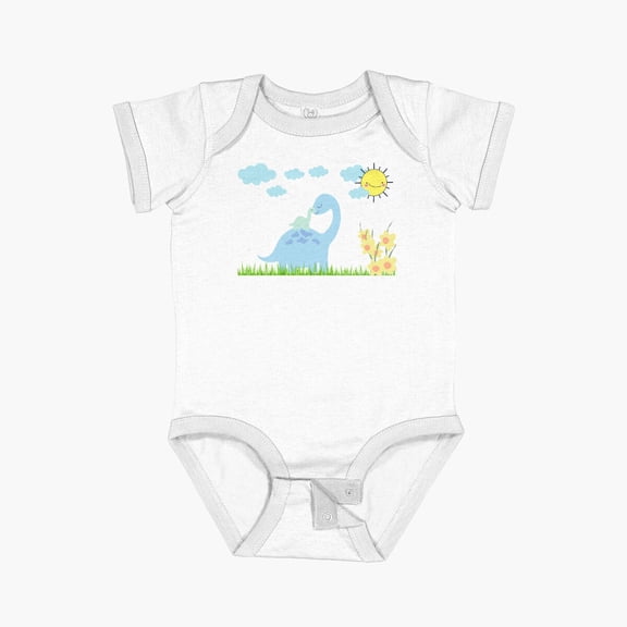 Luvly Mom Dino Short Sleeve Baby One-Piece, New Born, Baby Shower Gift, New Parents Gift