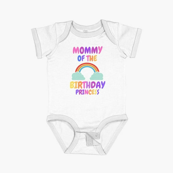 Luvly Mommy Of The Birthday Princess Rainbow Girl Outfit Short Sleeve Baby One-Piece, New Born, Baby Shower Gift, New Parents Gift