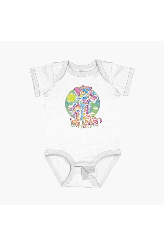 Mother’S Day – Kawaii Giraffe: Love You Mom Short Sleeve Baby One-Piece, New Born, Baby Shower Gift, New Parents Gift