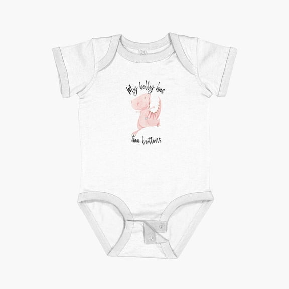 Luvly My Belly Has Two Ons Dancing Pink G-Tube Dinosaur Short Sleeve Baby One-Piece, New Born, Baby Shower Gift, New Parents Gift
