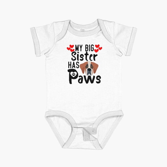 Luvly My Big Sister Has Paws Saint Bernard - Dog Lovers Funny Gift Ideas Short Sleeve Baby One-Piece, New Born, Baby Shower Gift, New Parents Gift