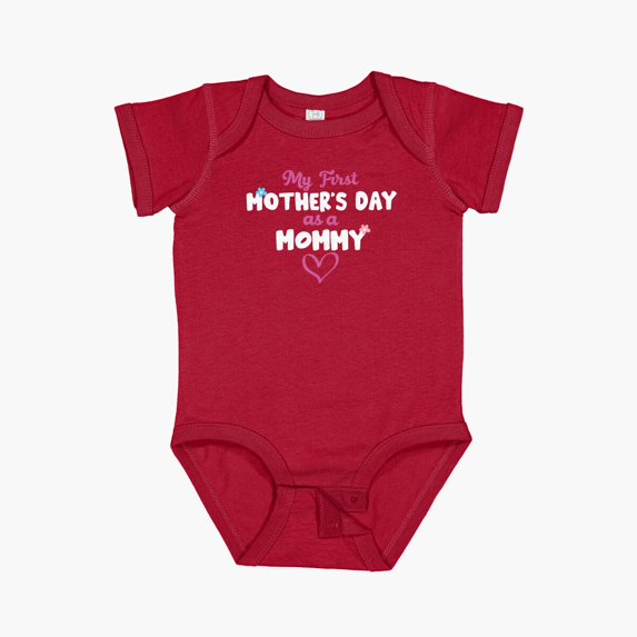 Luvly My First Mothers Day As A Mommy Floral Heart New Mom Gift Short Sleeve Baby One-Piece, New Born, Baby Shower Gift, New Parents Gift