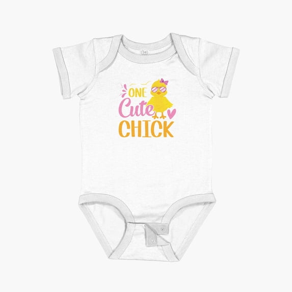 Luvly One Cute Chick Animal Pun Funny Easter Day Short Sleeve Baby One-Piece, New Born, Baby Shower Gift, New Parents Gift