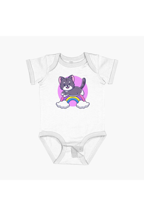 Over The Rainbow Kitty Short Sleeve Baby One-Piece, New Born, Baby Shower Gift, New Parents Gift