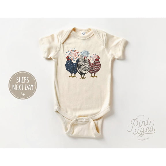 Luvly Patriotic Chicken Baby - American Flag Baby Bodysuit - Fourth Of July Natural Baby , New Born, Baby Shower Gift, New Parents Gift