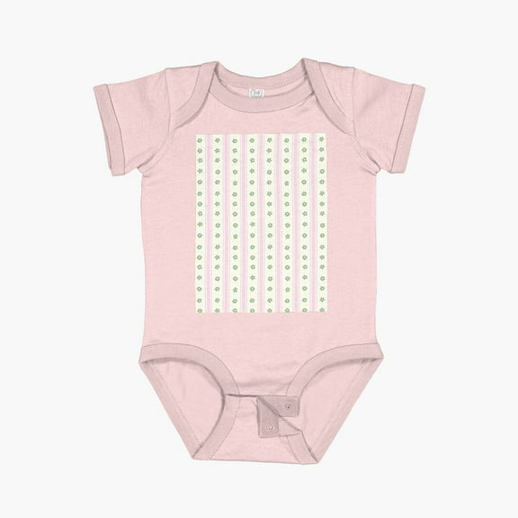 Luvly Pink And Green Preppy Boho Flower Stripes Sage Green Pastel Pink Cream Background Short Sleeve Baby One-Piece, New Born, Baby Shower Gift, New Parents Gift