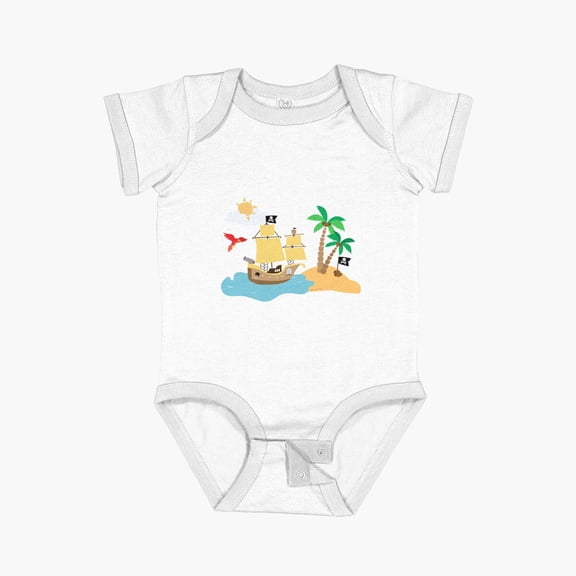 Luvly Pirate Ship And Perrot Short Sleeve Baby One-Piece, New Born, Baby Shower Gift, New Parents Gift