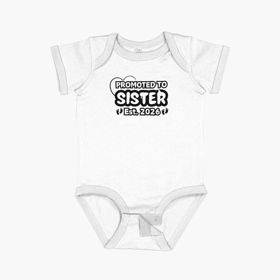 Luvly Promoted To Sister Est. 2026 Short Sleeve Baby One-Piece, New Born, Baby Shower Gift, New Parents Gift