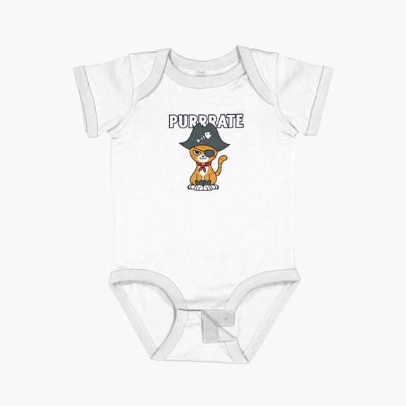 Luvly Purrrate Pirate Captain Meow Cat Short Sleeve Baby One-Piece, New Born, Baby Shower Gift, New Parents Gift