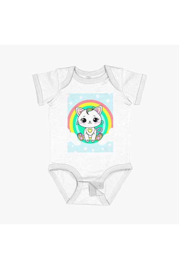 Rainbow Kitty Short Sleeve Baby One-Piece, New Born, Baby Shower Gift, New Parents Gift