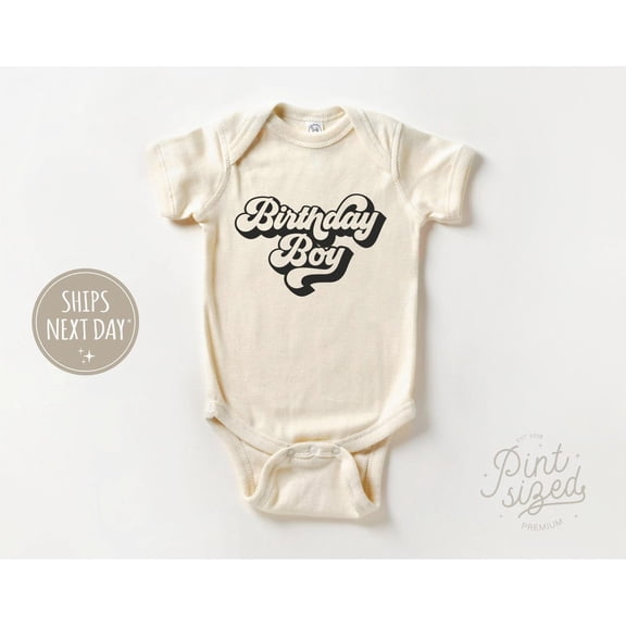Luvly Retro Birthday Boy - Cute Birthday Bodysuit - Boys Natural , New Born, Baby Shower Gift, New Parents Gift