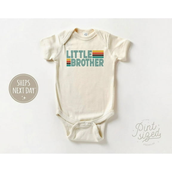 Luvly Retro Little Brother - Boys Sibling Bodysuit - Vintage Natural Baby , New Born, Baby Shower Gift, New Parents Gift