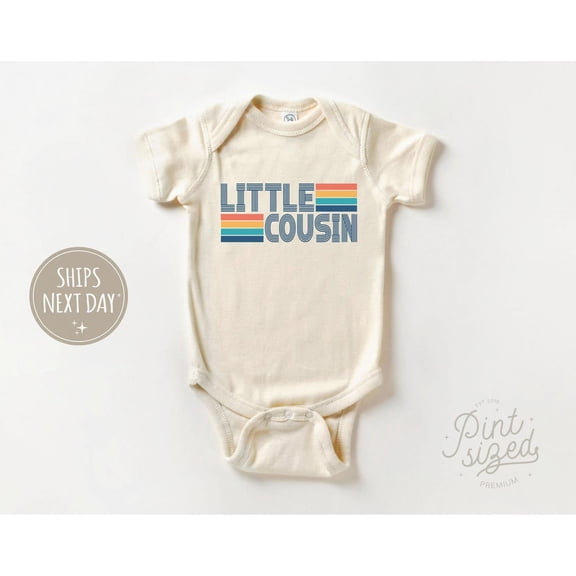Luvly Retro Little Cousin - Boys Cousins Bodysuit - Vintage Natural Baby , New Born, Baby Shower Gift, New Parents Gift
