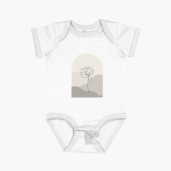 Luvly Rose Outline Boho Design Short Sleeve Baby One-Piece, New Born, Baby Shower Gift, New Parents Gift