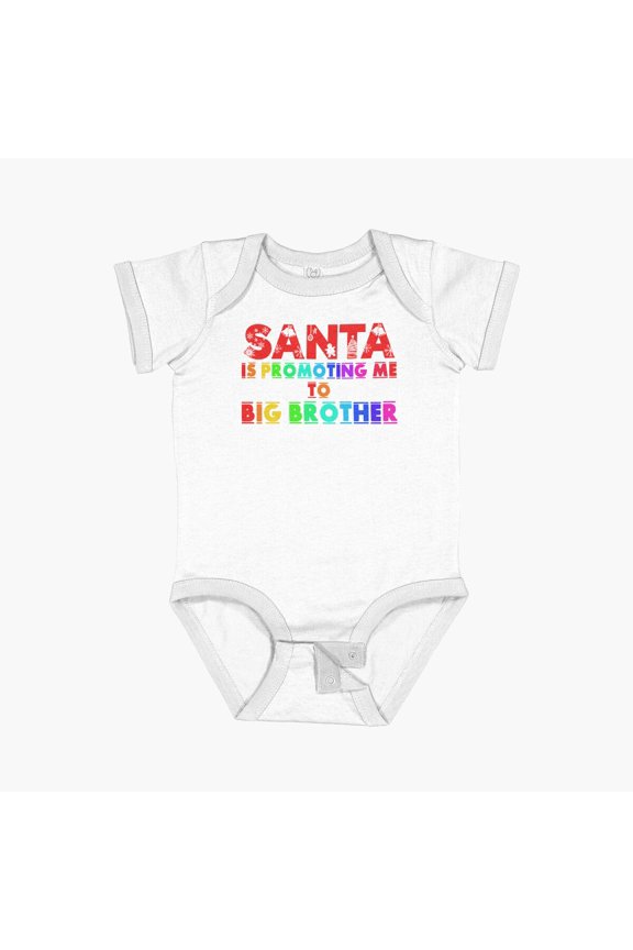 Santa Is Promoting Me To Big Brother - Baby Sibling Pregnancy Announcement (Multi-Color Text) 2 Short Sleeve Baby One-Piece, New Born, Baby Shower Gift, New Parents Gift