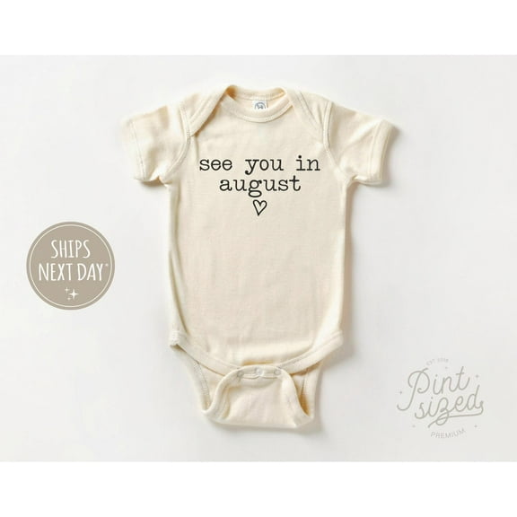 Luvly See You In August - Pregnancy Announcement - Baby Announcement Bodysuit - Simple Natural Baby , New Born, Baby Shower Gift, New Parents Gift
