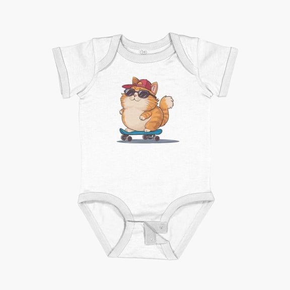 Luvly Skater Fat Cat Short Sleeve Baby One-Piece, New Born, Baby Shower Gift, New Parents Gift