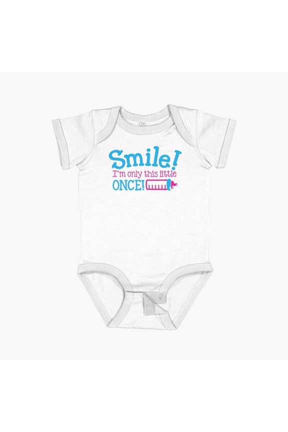 Smile! I'M Only Little Once! With Cute Babies Bottle Short Sleeve Baby One-Piece, New Born, Baby Shower Gift, New Parents Gift