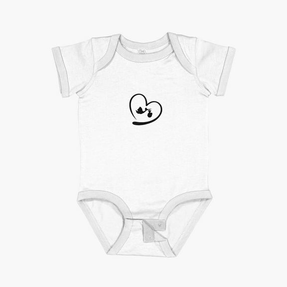 Luvly Stork And Baby In Heart Short Sleeve Baby One-Piece, New Born, Baby Shower Gift, New Parents Gift