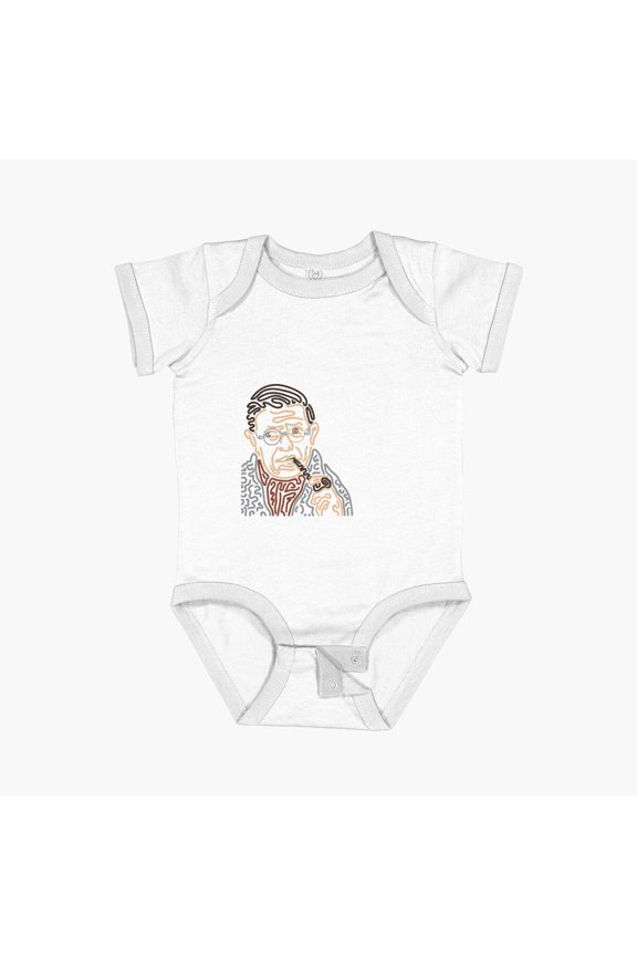 Stylized Line Art Sartre - Responsibility Freedom Choice - Neutral Short Sleeve Baby One-Piece, New Born, Baby Shower Gift, New Parents Gift