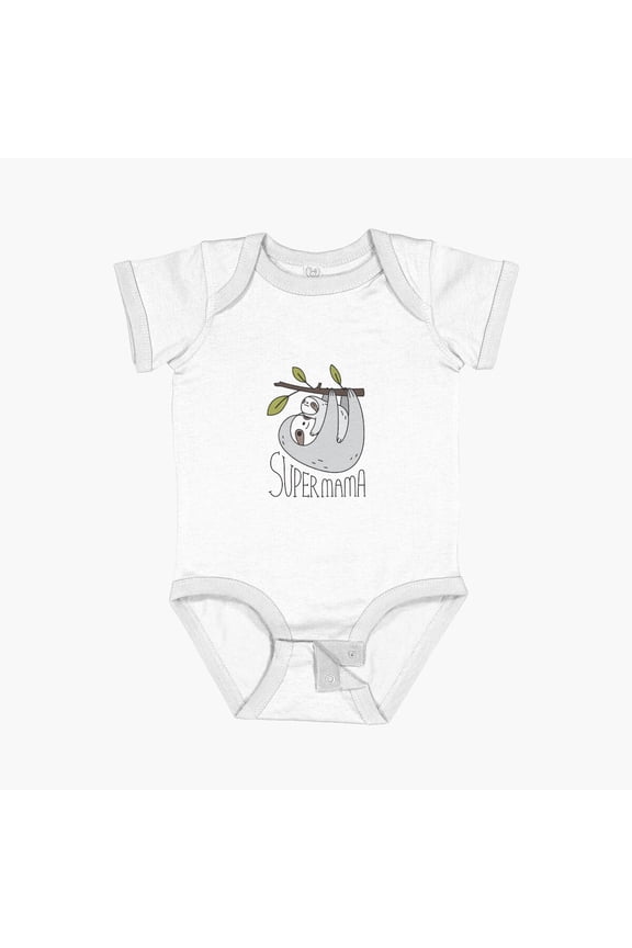 Super Mama Mom And Baby Sloth Short Sleeve Baby One-Piece, New Born, Baby Shower Gift, New Parents Gift