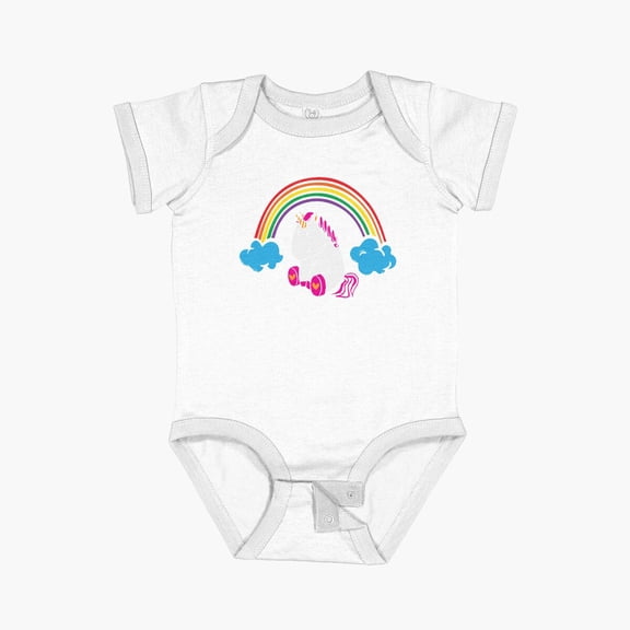 Luvly Thick Little Cute Unicorn Under The Colorful Rainbow Short Sleeve Baby One-Piece, New Born, Baby Shower Gift, New Parents Gift