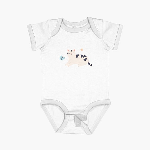 Luvly Tiger Cat Playing With Butterflies Short Sleeve Baby One-Piece, New Born, Baby Shower Gift, New Parents Gift