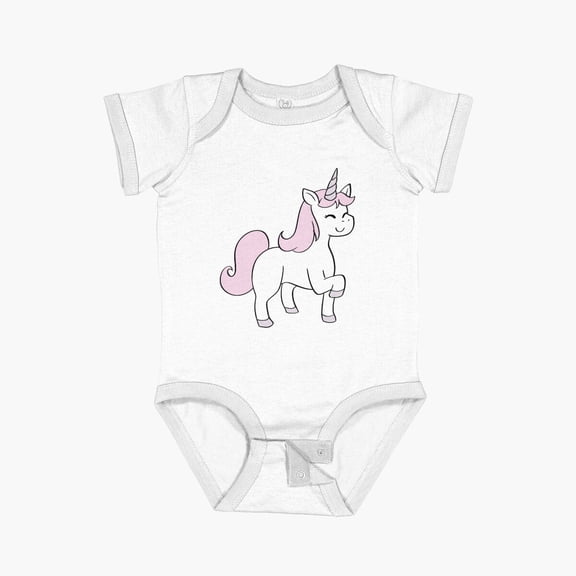 Luvly Unicorn Chibi Cartoon Illustration - Pink: Smooth Style Short Sleeve Baby One-Piece, New Born, Baby Shower Gift, New Parents Gift