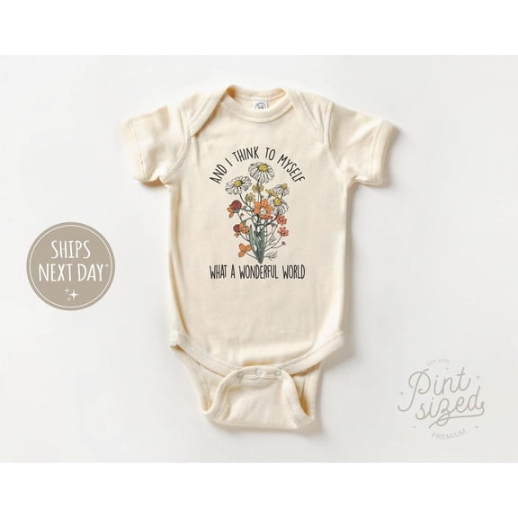 Luvly What A Wonderful World - Retro Boho Bodysuit - Cute Natural Baby , New Born, Baby Shower Gift, New Parents Gift