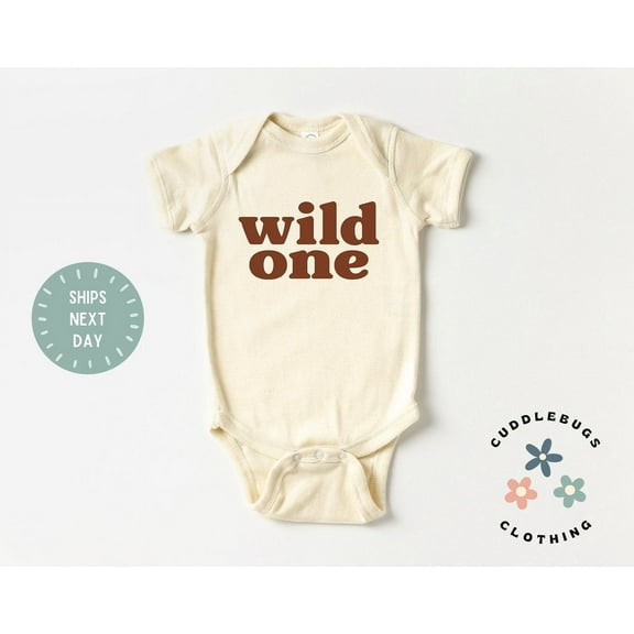 Luvly Wild One Baby Onesies® Bodysuit - Minimalist One Year Birthday Bodysuit - Boy Girl Natural Bodysuit - One Birthday - Cake Smash Outfit, New Born, Baby Shower Gift, New Parents Gift