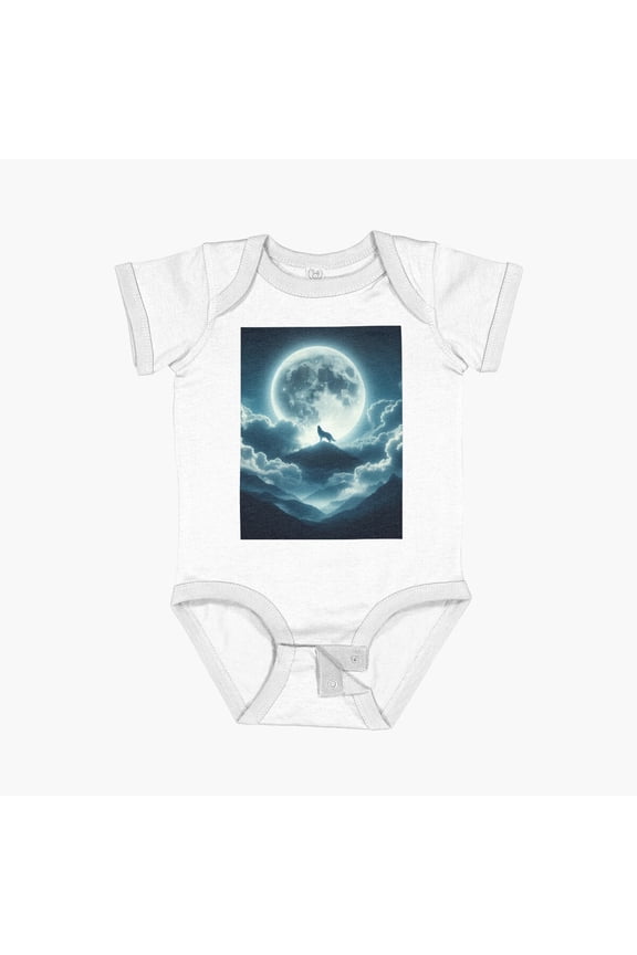 Wolf In The Night #4#. Short Sleeve Baby One-Piece, New Born, Baby Shower Gift, New Parents Gift