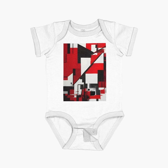 LuvlyAbstract Energy In White And Red - 3 Short Sleeve Baby One-Piece, New Born, Baby Shower Gift, New Parents Gift
