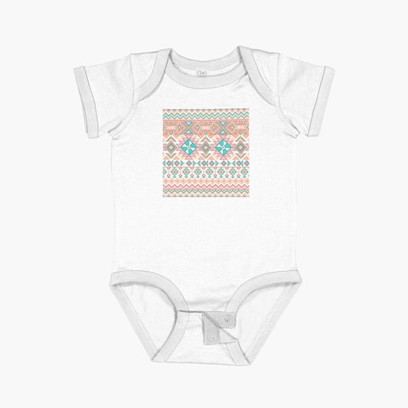 LuvlyAztec Pattern In Pink And Turquiose Short Sleeve Baby One-Piece, New Born, Baby Shower Gift, New Parents Gift