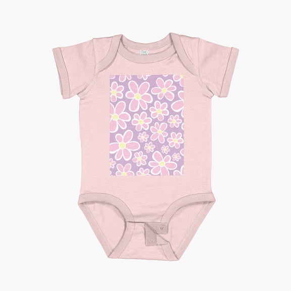 LuvlyBig Large Xl Retro Boho Flowers Y2K 90S Pastel Pink Lilac Short Sleeve Baby One-Piece, New Born, Baby Shower Gift, New Parents Gift