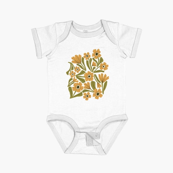 LuvlyBoho Blooms In Beige And Green Short Sleeve Baby One-Piece, New Born, Baby Shower Gift, New Parents Gift