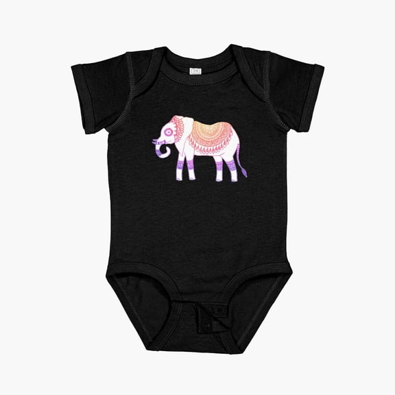 LuvlyBoho Elephant Mandala Pattern Black Short Sleeve Baby One-Piece, New Born, Baby Shower Gift, New Parents Gift