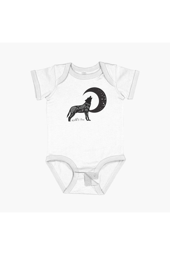 Boho Wolf Wild And Free Short Sleeve Baby One-Piece, New Born, Baby Shower Gift, New Parents Gift