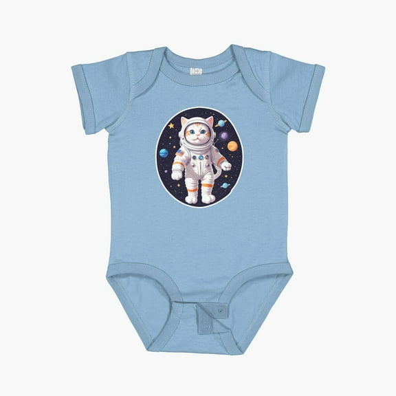 Luvly Cat Astronaut In Space - Cat Sticker Short Sleeve Baby One-Piece, New Born, Baby Shower Gift, New Parents Gift