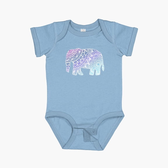 LuvlyCute Blue Mandala Elephant Short Sleeve Baby One-Piece, New Born, Baby Shower Gift, New Parents Gift
