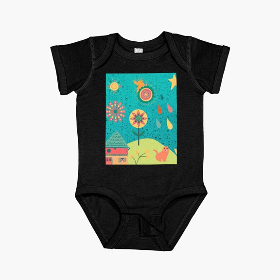 LuvlyFolksy Art Scene Short Sleeve Baby One-Piece, New Born, Baby Shower Gift, New Parents Gift