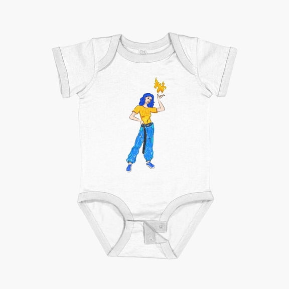 LuvlyHippie Girl With Fire In Her Hands Short Sleeve Baby One-Piece, New Born, Baby Shower Gift, New Parents Gift