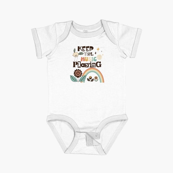 LuvlyKeep The Music Playing - Retro Groovy 70S Aesthetic Music Lover Design Short Sleeve Baby One-Piece, New Born, Baby Shower Gift, New Parents Gift