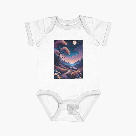 LuvlyLandscaping Moonlight Short Sleeve Baby One-Piece, New Born, Baby Shower Gift, New Parents Gift