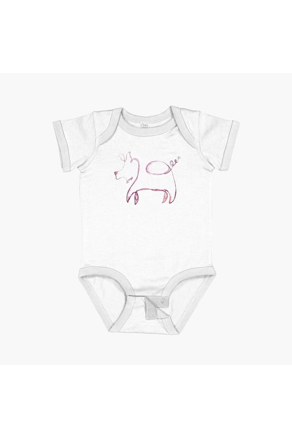 Line Art Pig Short Sleeve Baby One-Piece, New Born, Baby Shower Gift, New Parents Gift