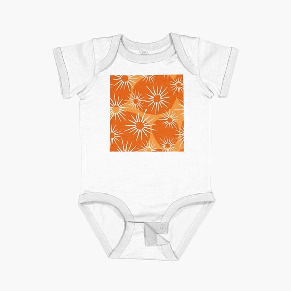 LuvlyMid-Century Modern 1950'S Orange Sunburst Pattern Short Sleeve Baby One-Piece, New Born, Baby Shower Gift, New Parents Gift
