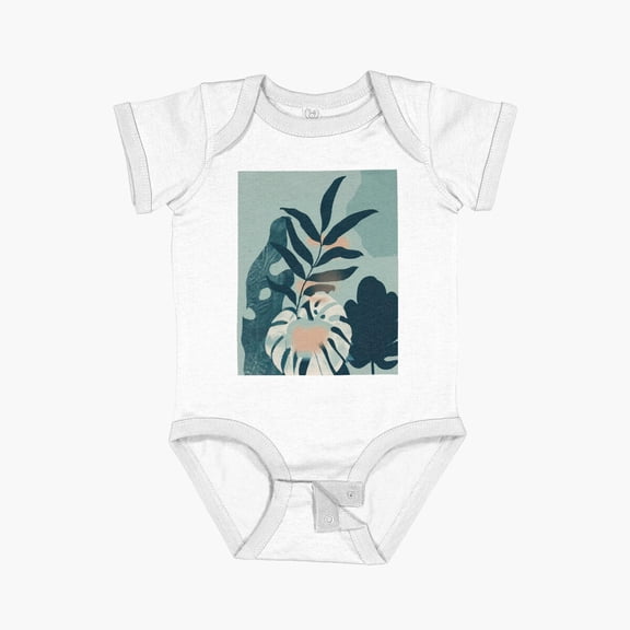 LuvlyModern Abstract Art Floral - New Urban Boho Art - Teal And Pink Short Sleeve Baby One-Piece, New Born, Baby Shower Gift, New Parents Gift