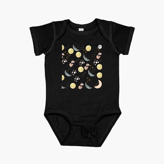 LuvlyMystical Boho Moon And Stars Pattern Short Sleeve Baby One-Piece, New Born, Baby Shower Gift, New Parents Gift