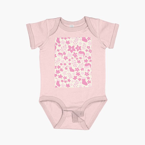 LuvlyPastel Pink Boho Christmas Cabincore Floral Pattern Short Sleeve Baby One-Piece, New Born, Baby Shower Gift, New Parents Gift