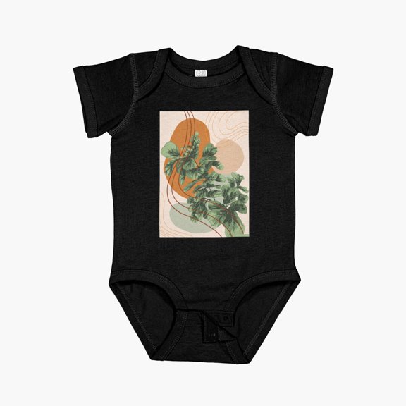 LuvlyMid Century Modern, Abstract Plant Illustration, Fiddle Leaf Fig Art Active Short Sleeve Baby One-Piece, New Born, Baby Shower Gift, New Parents Gift