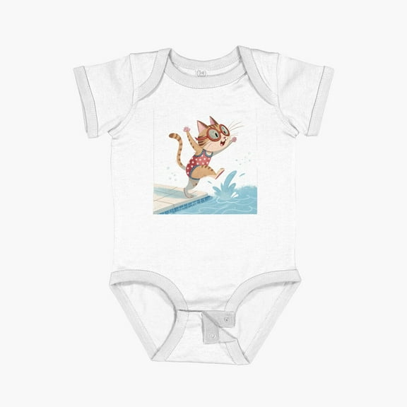 Luvly Poolparty Cat Short Sleeve Baby One-Piece, New Born, Baby Shower Gift, New Parents Gift